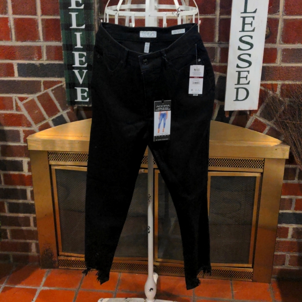 Sophia black jeans Adora Curvy Girlfriend. Skinny ankle and frayed bottoms